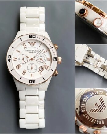 Emporio Armani Ceramica White Metal Belt Chronograph Watch For Men