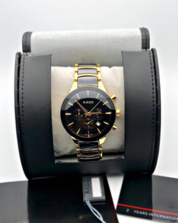 Men Rado Centrix Chronograph Black And Gold Watch
