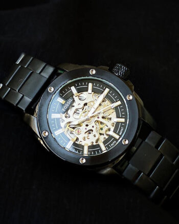Fossil Black-Gold Dial Analog Chain Belt For Men's Watch