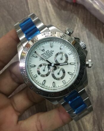 Rolex Blue & Silver Metal Strap Multi Functional Watch For Men