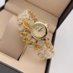 Chopard Shining Gold Dial Diamond Studded Watch For Women