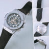 Hublot Black-Grey Dial Analog Quartz Chronograph Leather Belt Men's Watch