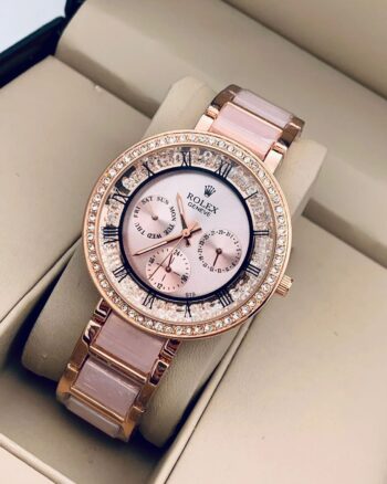Rolex Full Rose Gold Party Wear Diamond Studded Women’s Watch