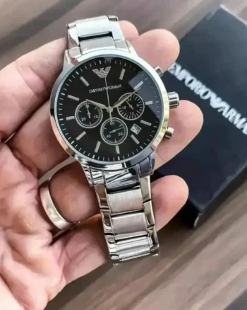 Emporio Armani Men’s Chronograph Black Dial Silver Stainless Steel Watch