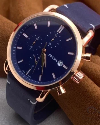 Fossil The Commuter Blue Dial Blue Leather Strap Watch for Men