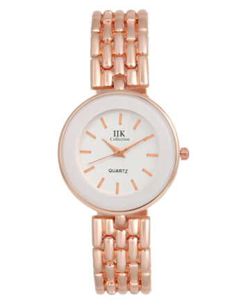Women Rose Gold Round Dial Stainless Steel Stylish Belt Analogue Watch