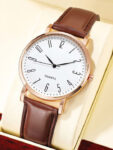 Men Round Dial And Leather Straps Analogue Watch