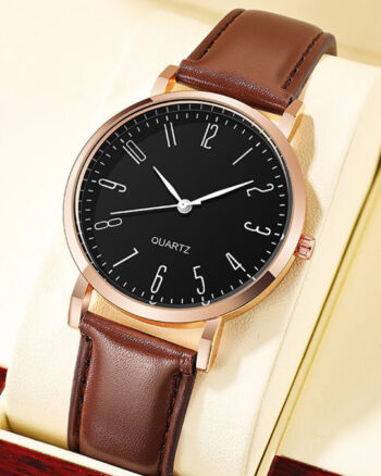 Men Embellished Dial & Leather Straps Analogue Watch